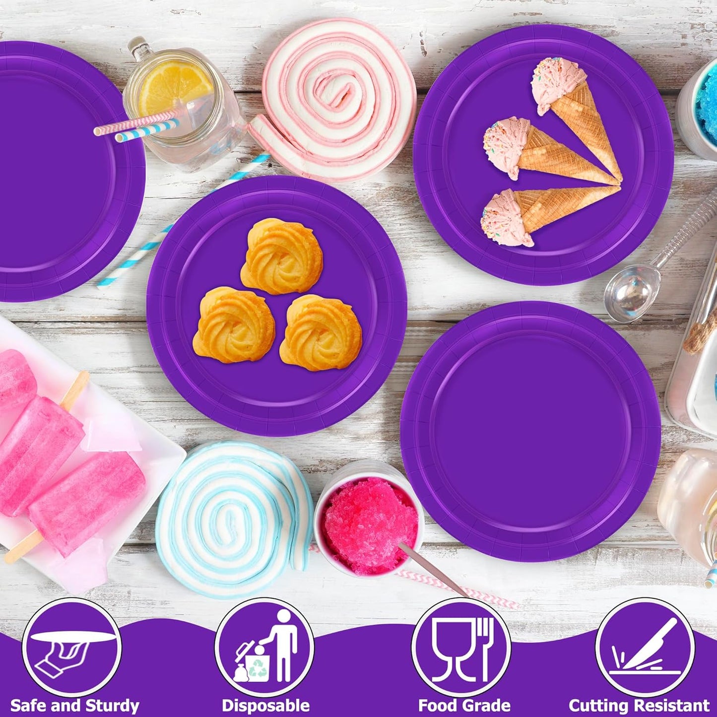 Paper Plates 7 Inches 50 Count, Disposable Plates Heavy Duty, Purple Party Dessert Plates, Disposable Paper Dinnerware, Small Paper Plates for Birthday Halloween Graduation Bridal Party Supplies
