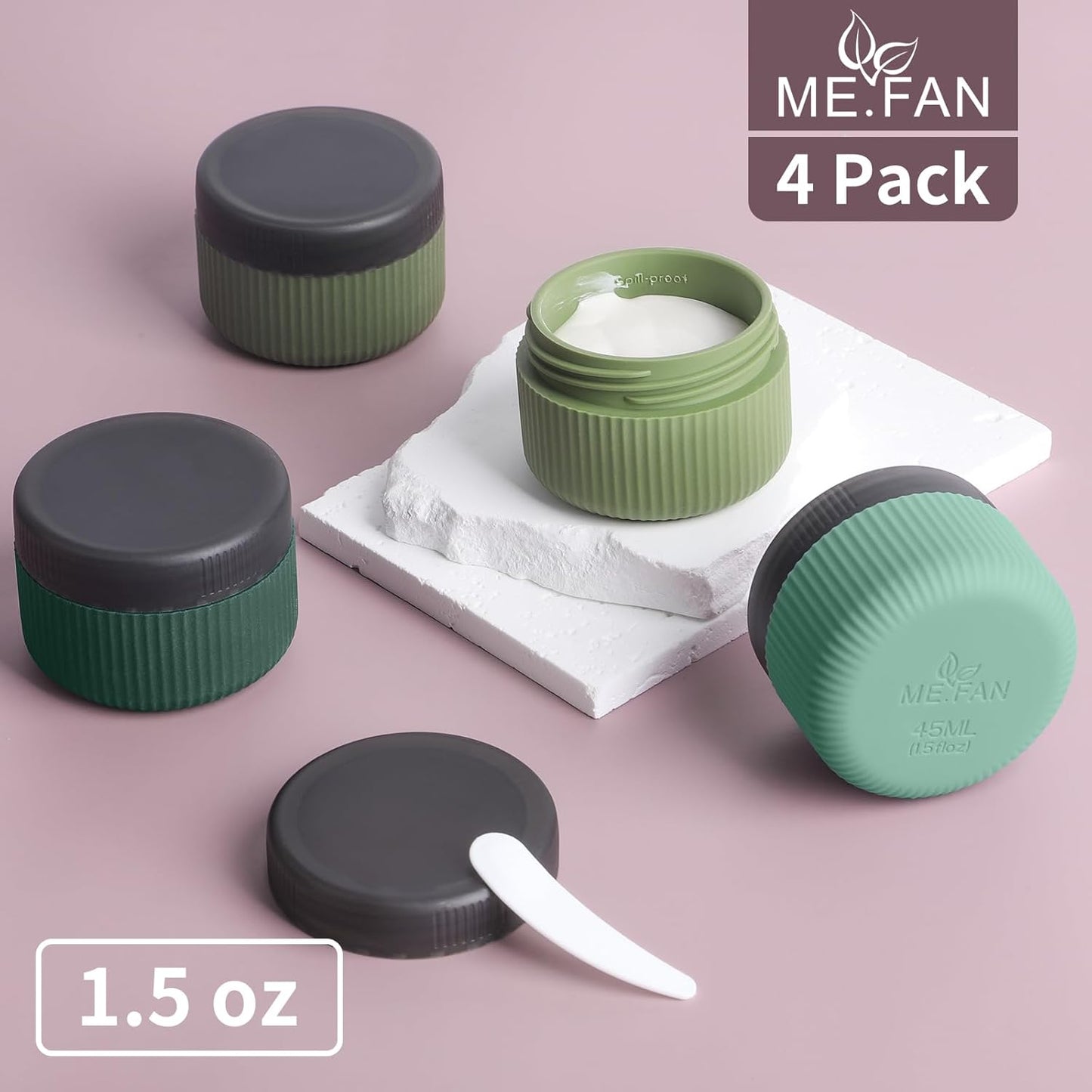 Travel Containers for Toiletries, TSA Approved 1.5 Oz Silicone Cream Jars, Leak-Proof Journey Containers, Trip Accessories with Lid for Cosmetic Face Hand Body Cream 4 Pack Black Lid Blue/Green