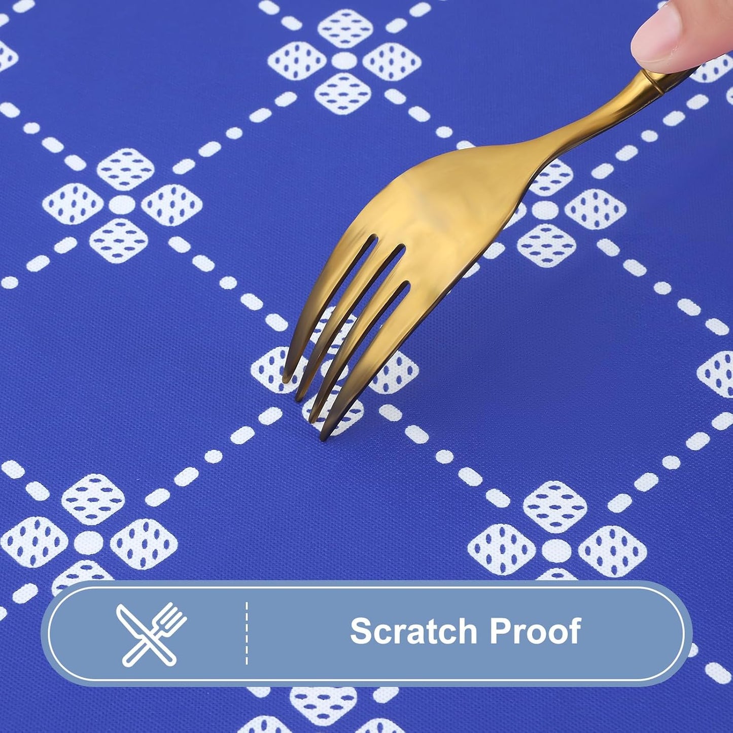 Rectangle Vinyl Table Cloth, Elastic Fitted Tablecloth with Flannel Backing, Waterproof Plastic Table Cover Fits 6 Foot Folding Tables for Camping, Indoor and Outdoor (Blue, 30" X 72")