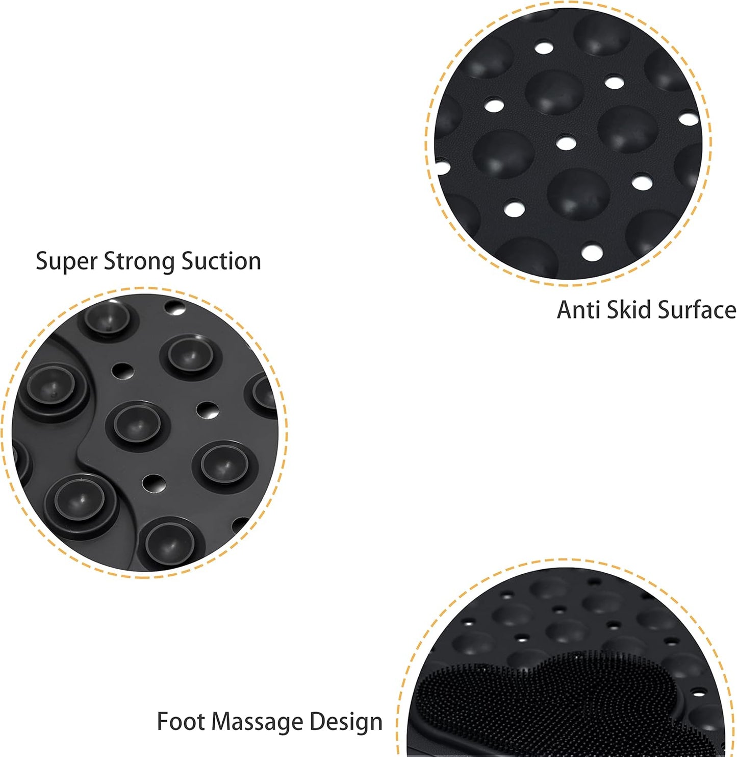 Bath Tub Mat Shower Mat Non Slip Bathtub Mats with Suction Cups Bath Mat for Tub Bathroom Mats 28" X 16" Machine Washable (Black)
