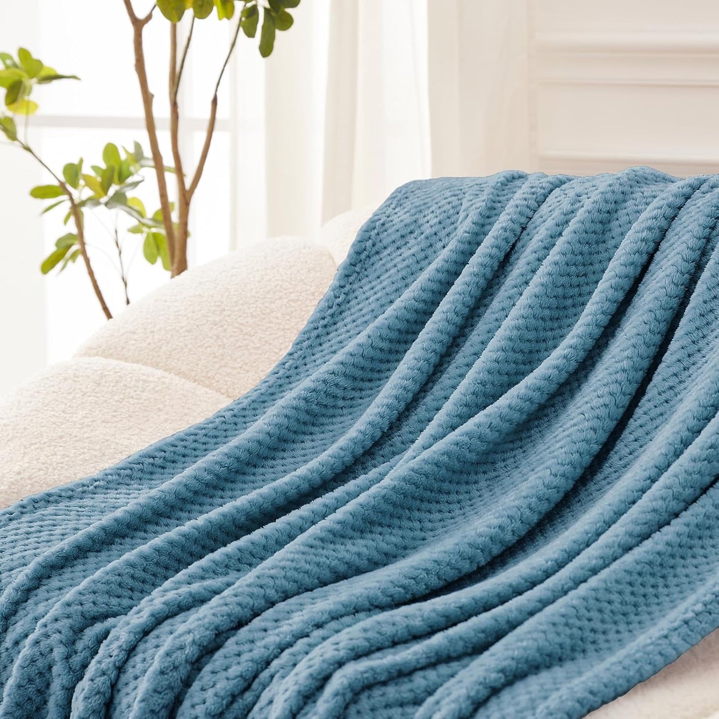 Extra Large Fleece Throw Blanket - Super Soft and Warm Waffle Textured Blanket for Couch, Sofa, and Bed (Slate Blue, 50X70 Inches)
