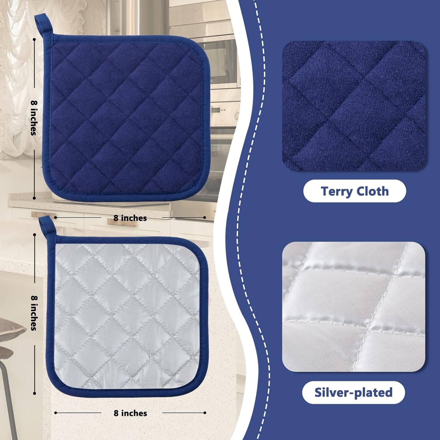Pot Holders Clearance for Kitchen Heat Resistant Potholder, Hot Pads, Trivet for Cooking and Baking (5, Dark Blue)