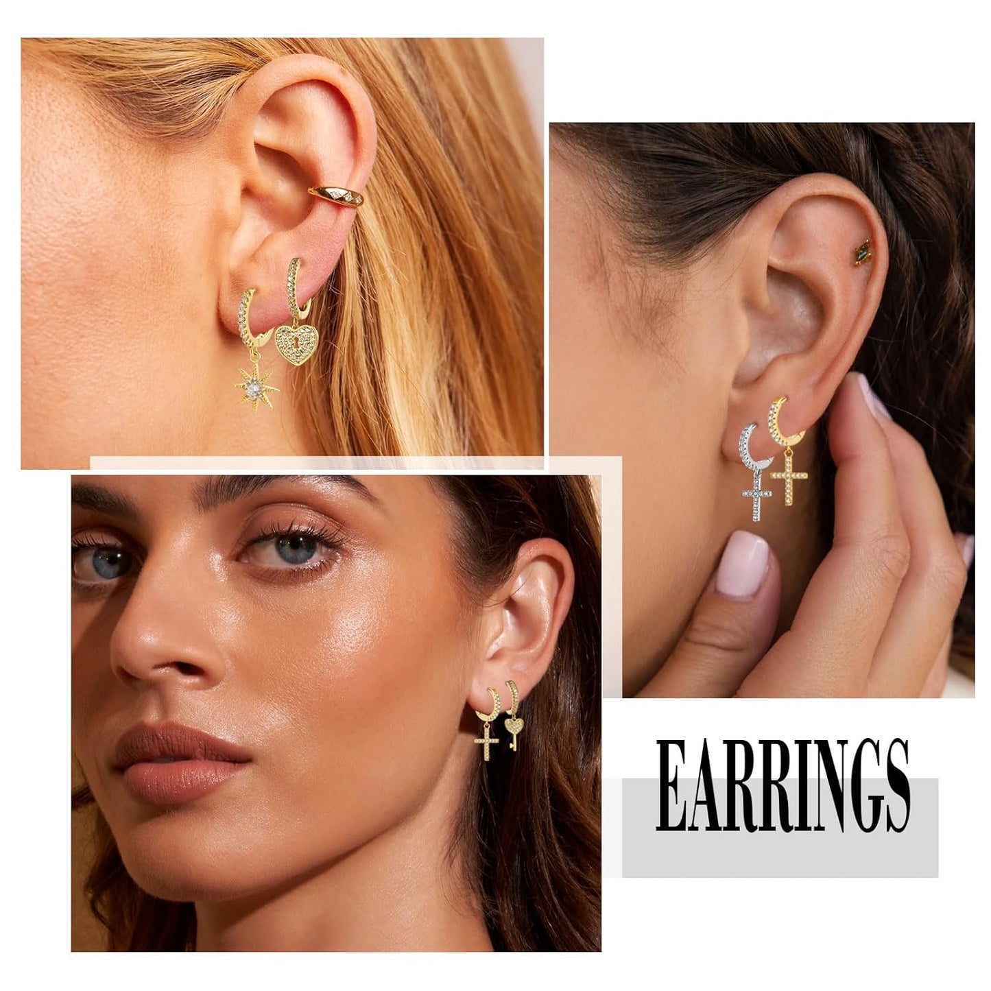 Mother'S Day Gold Hoop Earrings for Women 14K Gold Plated Huggie Hoop Earring Diamond Cut Cubic Zirconia Cross Earrings Hypoallergenic Dangle Earrings Jewelry Gift for Girls and Ladies (Cross-Gold)