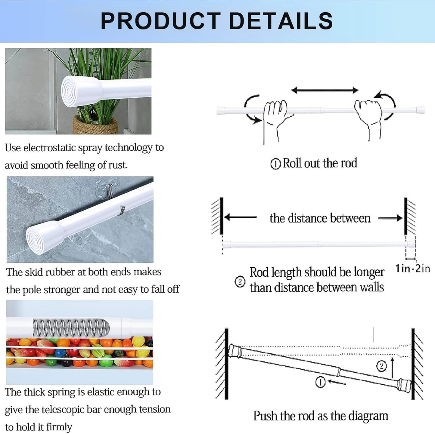 1Pcs Tension Curtain Rod Spring Tension Rod Short Curtian Rods No Drilling Expandable Spring Loaded Curtain Tension Rod Adjustable 26 to 39 Inch,Best Use Range 28 to 36 Inch,White