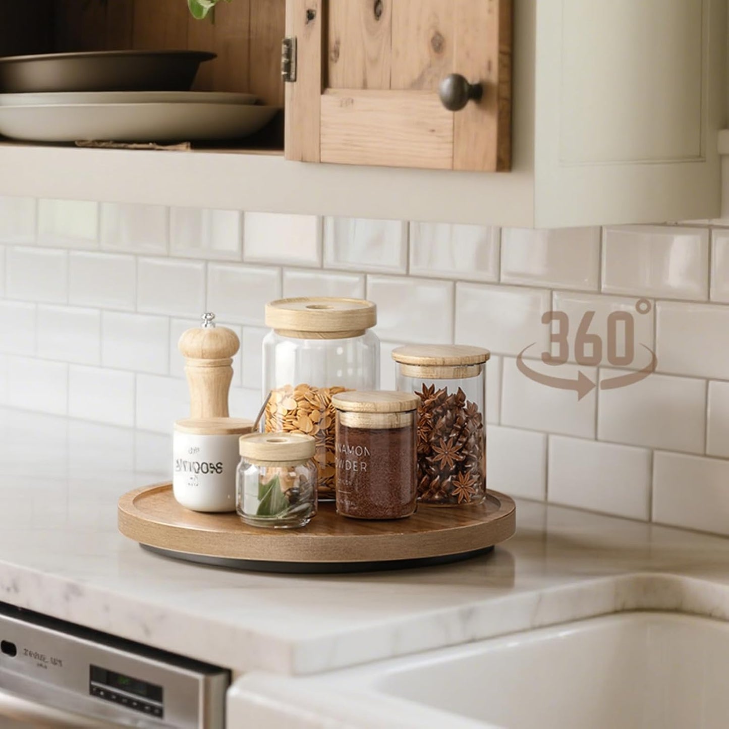 10'' Acacia Wood Lazy Susan Organizer for Table Top, Lazy Susan Turntable for Cabinet, Kitchen, Countertop, Pantry Organization