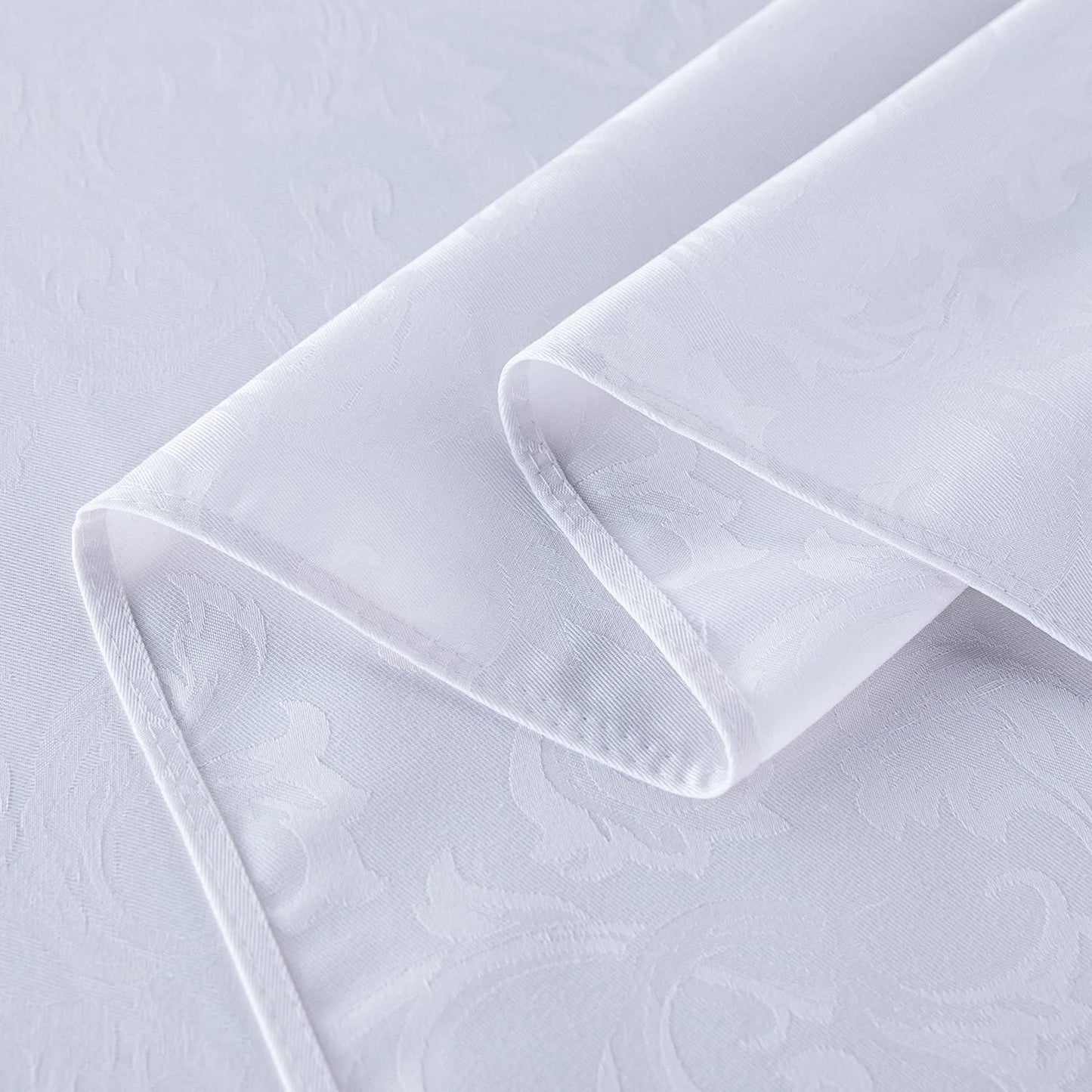 210GSM Solid Flower Jacquard Table Cloth - Heavy Duty Waterproof Wrinkle Free Microfiber Tablecloth, Decorative Fabric Table Cover for Outdoor and Indoor Use (White, Rectangle 52 X 70 Inch)