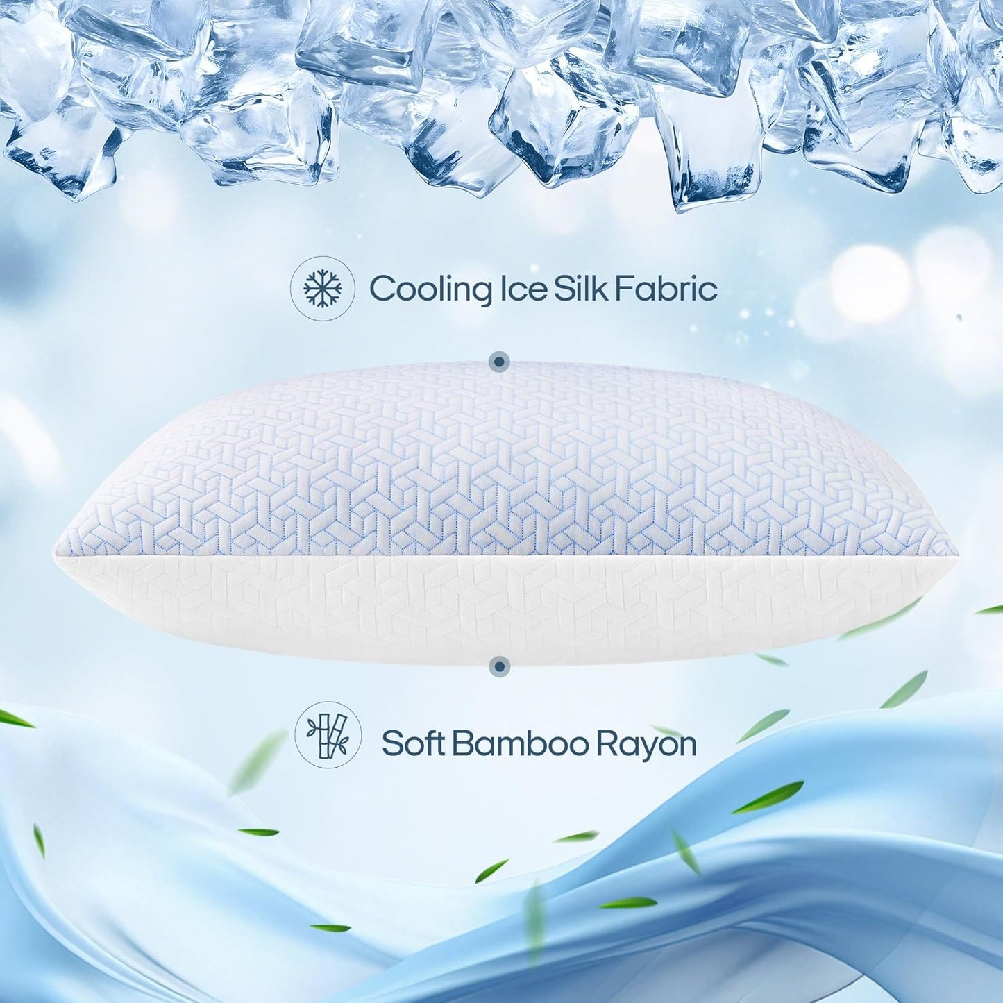 ® Queen Size Pillows Set of 2, Shredded Memory Foam Pillows, Cooling Queen Pillow 2 Pack, Adjustable Firm Bed Pillow for Sleeping, Side, Back and Stomach Sleepers