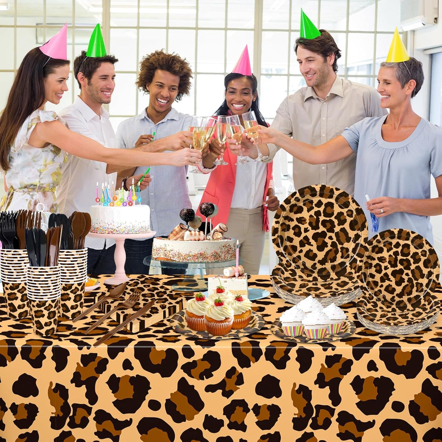 176 Pcs Cheetah Print Plates and Napkins Party Supplies, Leopard Print Birthday Decorations Tableware, Plate, Cup, Napkin, Safari Animal Leopard Theme Birthday Baby Shower Party Supplies