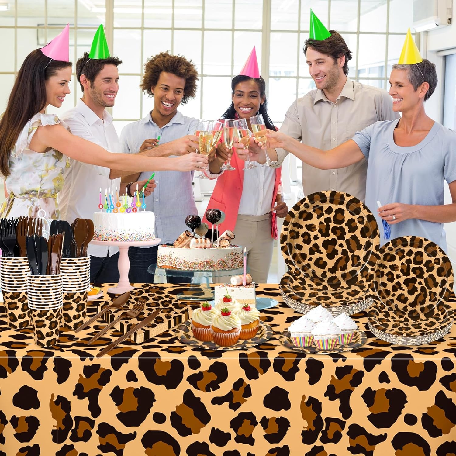 176 Pcs Cheetah Print Plates and Napkins Party Supplies, Leopard Print Birthday Decorations Tableware, Plate, Cup, Napkin, Safari Animal Leopard Theme Birthday Baby Shower Party Supplies