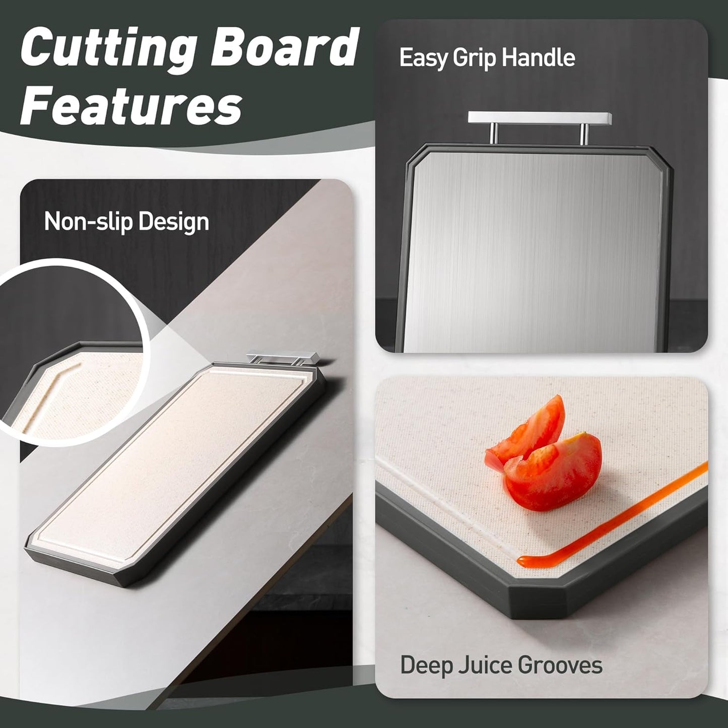 2 in 1 Stainless Steel Cutting Board with Handle Chopping Large Big Small Metal Carving Kitchen Meat Butcher Block Not Titanium Wood Bamboo Glass Marble Stone Rubber Plastic Silicone Acrylic Teak Sink
