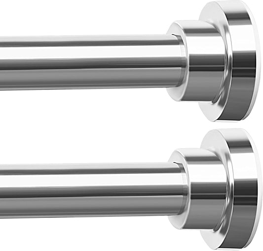 2 Pack Adjustable Spring Tension Curtain Rods 32 to 66 Inches, Stainless Steel Chrome Shower Rod No Drilling for Window, Bathroom, Closet, Room Divider, 7/8" Diameter
