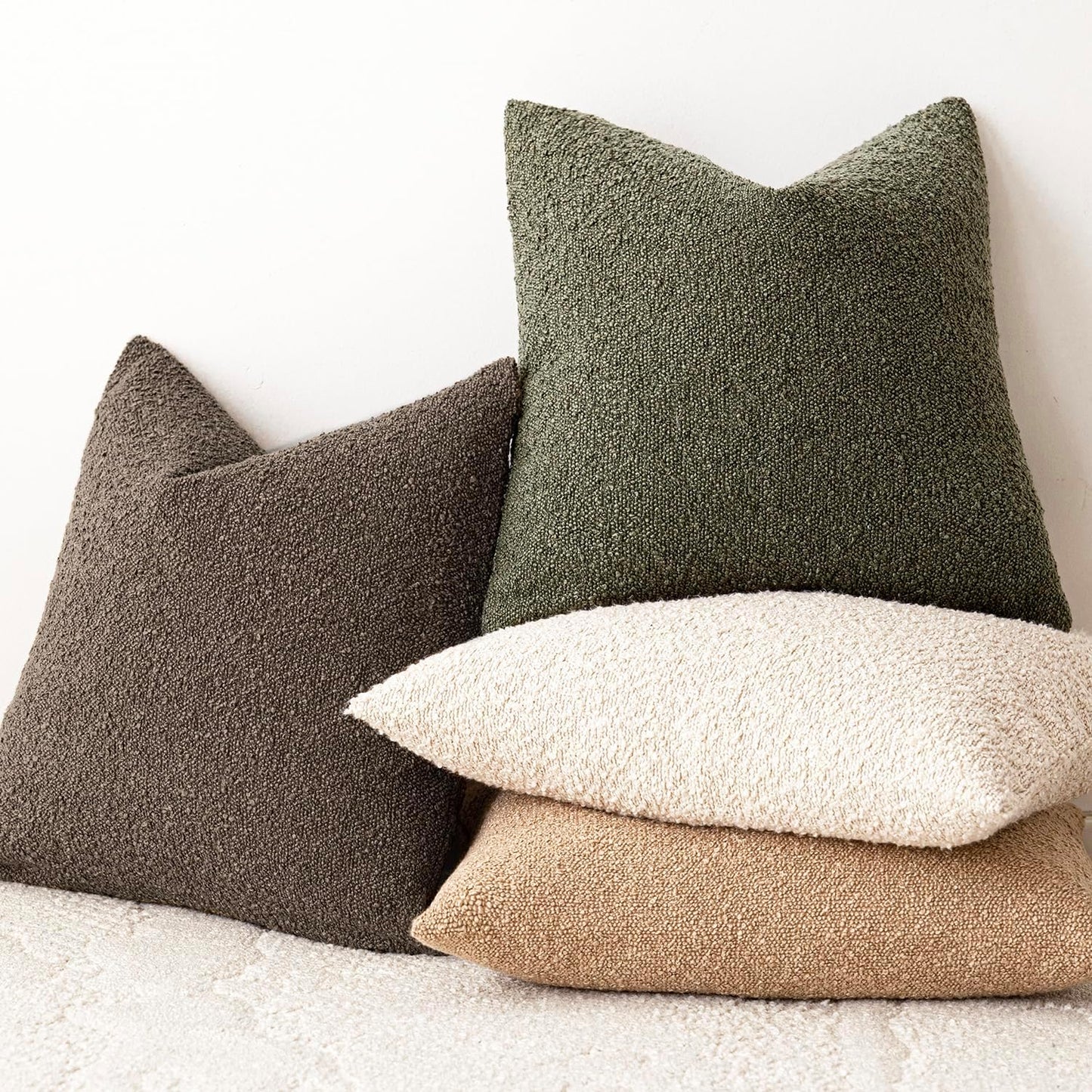 Pack of 2 Textured Boucle Throw Pillow Covers Accent Solid Decorative Lumbar Pillow Cases Cozy Soft Couch Cushion Case for Chair Sofa Bedroom Living Room Home Decor 12X20 Inch Light Brown