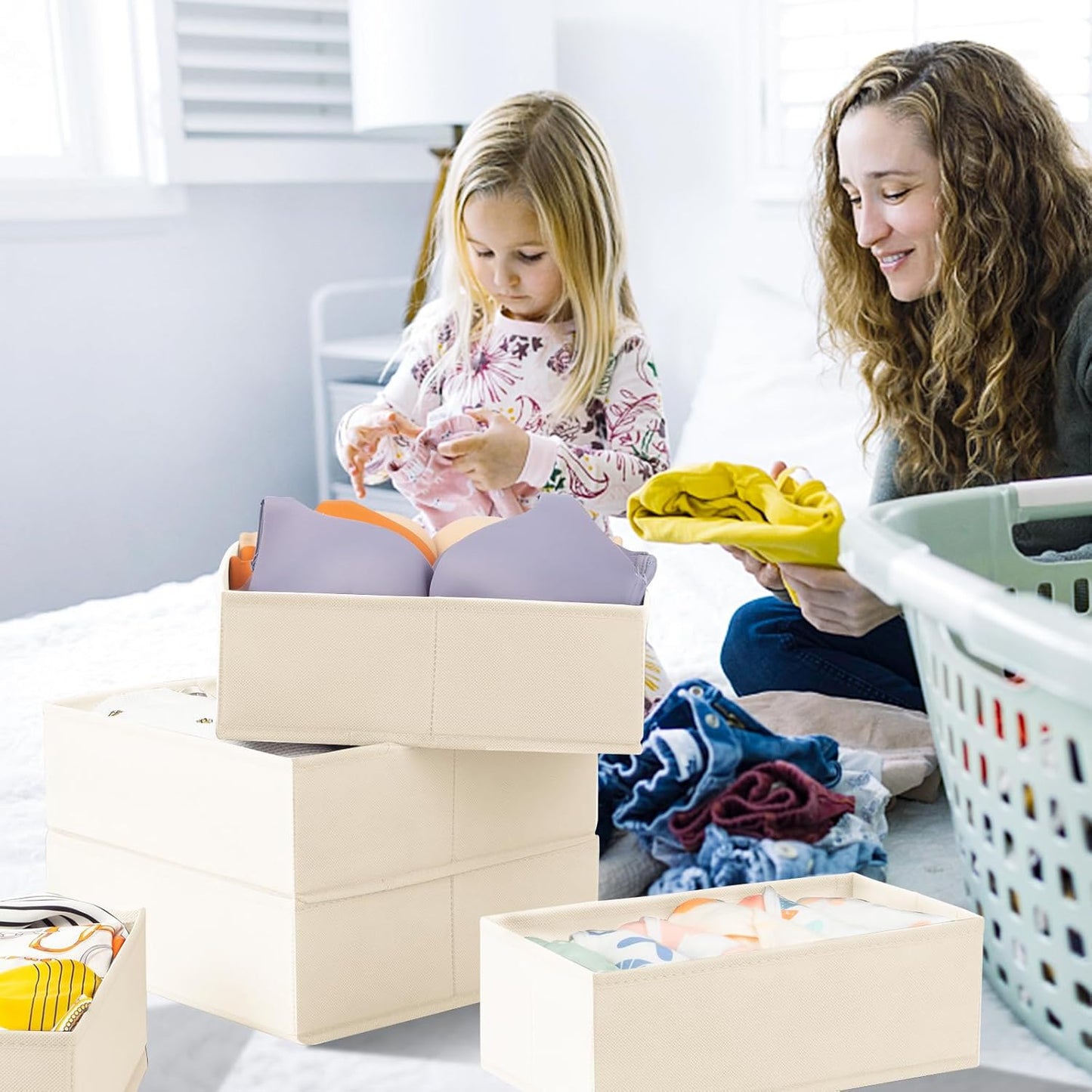 Closet Drawer Organizer Clothes, 15 Pack Dresser Organizer for Baby Clothes, Fabric Drawer Dividers for Nursery Bedroom (Beige)