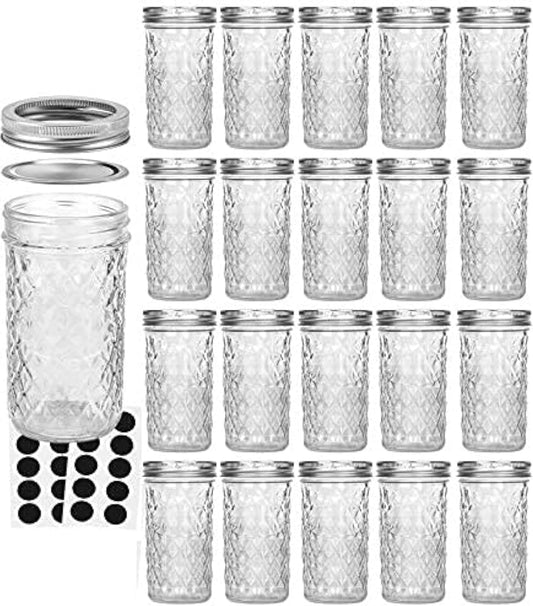 12 oz Mason Jars - 20 Pack Canning and Jelly Jars with Regular Lids for Jam, Honey, and Favor Packaging