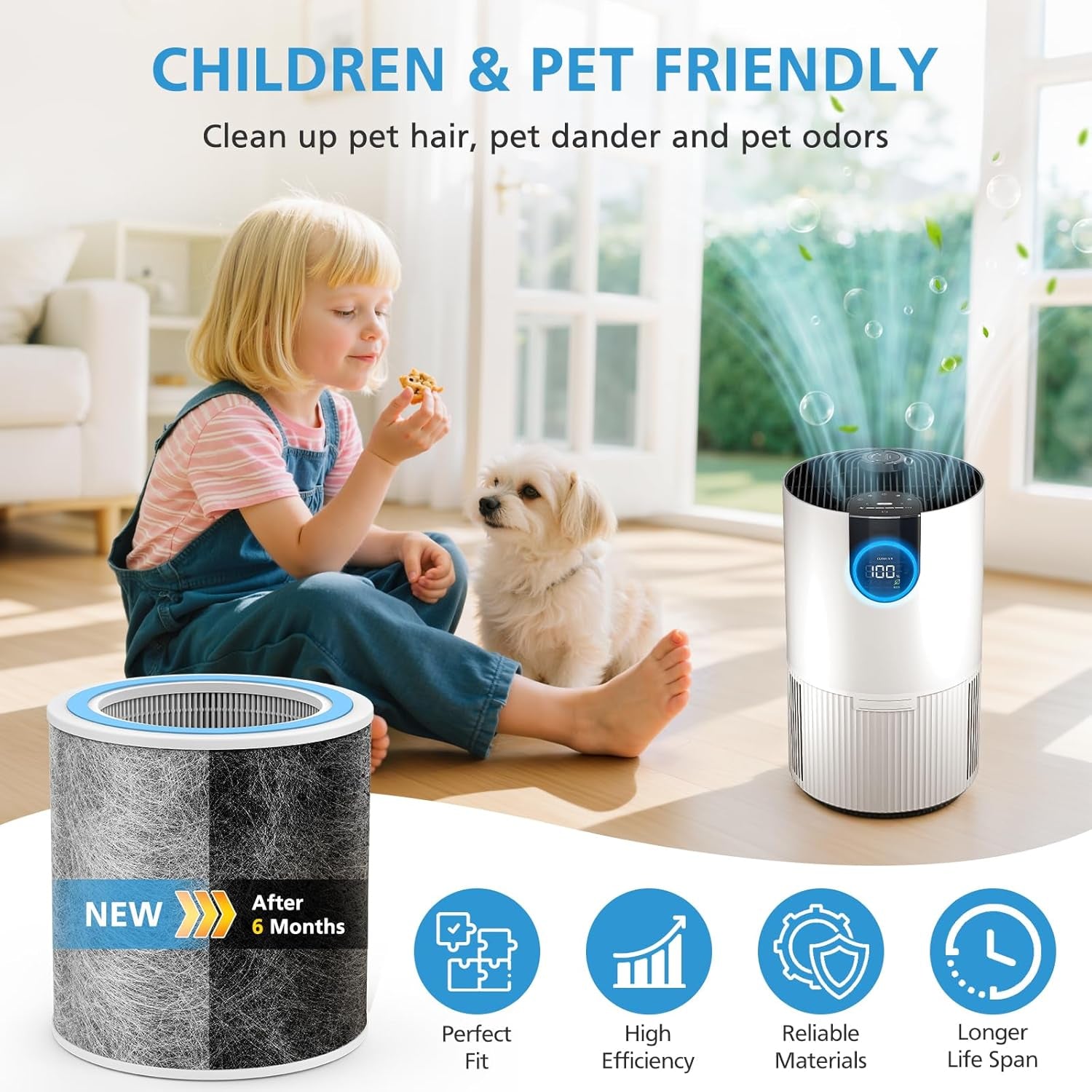 HP102 Replacement Filter Compatible with Shark HP102 HP102PET, HC452,HP132, HP152, HC450, HC451, HC455 Air Prurifier, for 99.97% of Particles, Part #HE1FKPET, HE1FKBAS, 2 Pack