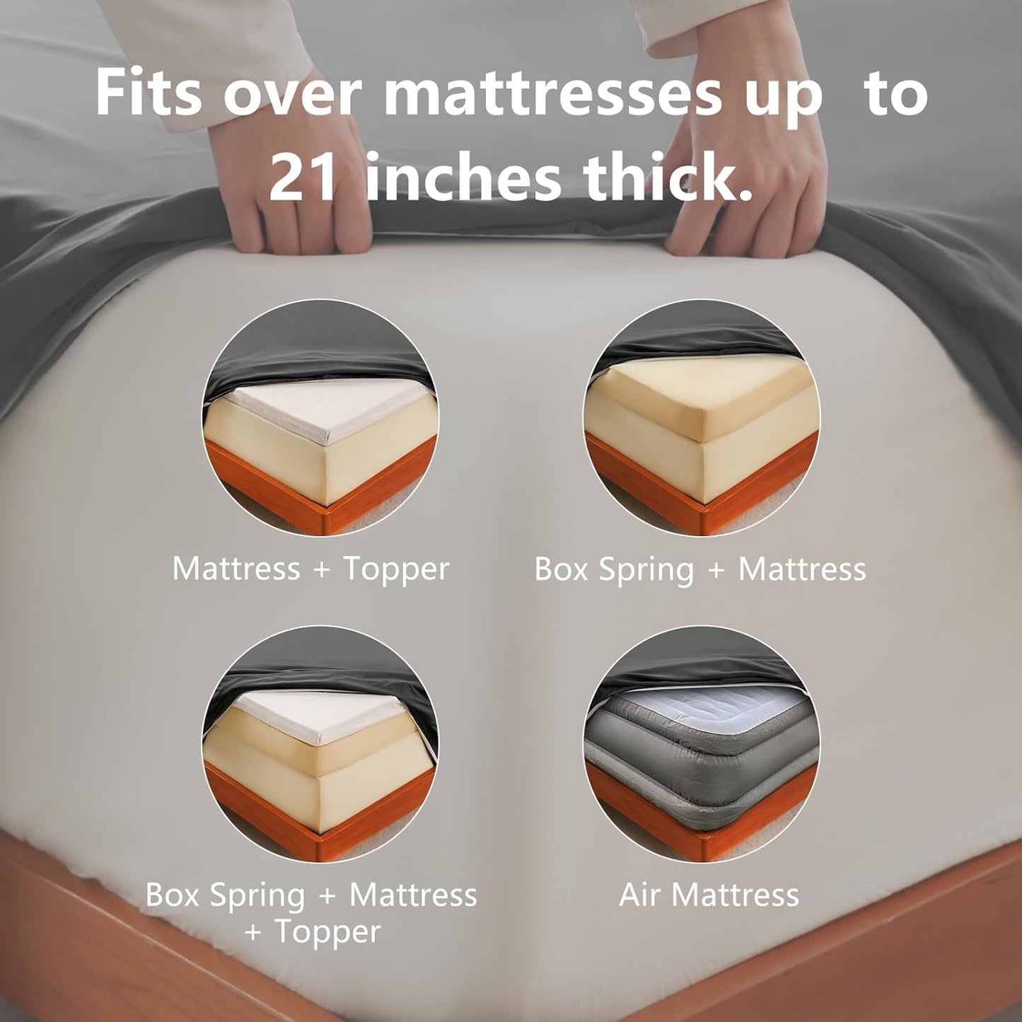 Extra Deep Pocket King Sheets - 6 Piece Sheet Set - Fits up to 21 Inches Thick Mattresses - Luxury Bedding Set - Breathable Bed Sheets & Pillowcases - Easy & Secure Fit - Dark Grey, King Size