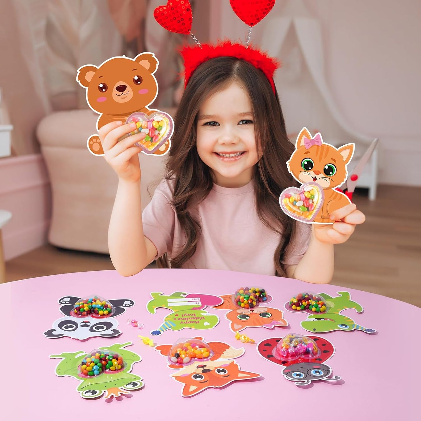 36Set Valentines Day Cards with Candy Dome Holders, Cute Animal Valentines Candy Holder Cards for Kids, Funny Valentines Exchange Greeting Cards DIY Gift Box School Classroom Crafts Prize Party Favors