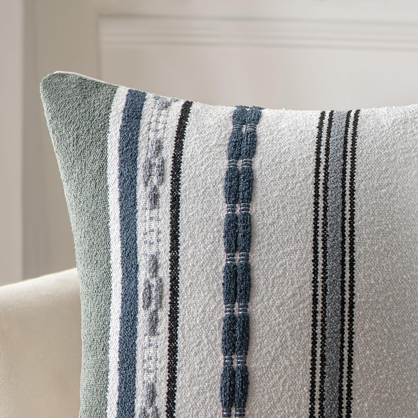 Fall Set of 2 Decorative Throw Pillow Covers Boho Farmhouse Cushion Covers Chenille Striped Pillow Covers Soft Accent Neutral Pillowcases for Sofa Couch Bed Home Decor,18×18 Inch,Black