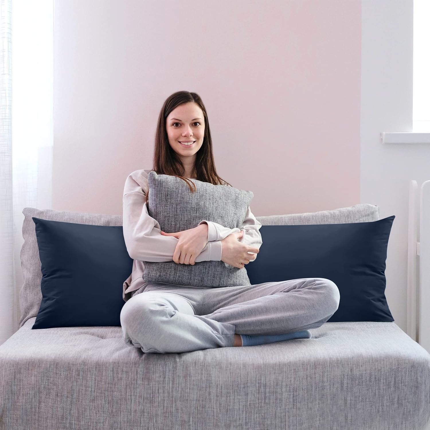 Full Body Pillow for Adults (Navy, 20 X 54 Inch), Long Pillow Insert for Sleeping, Ideal for Side Sleepers