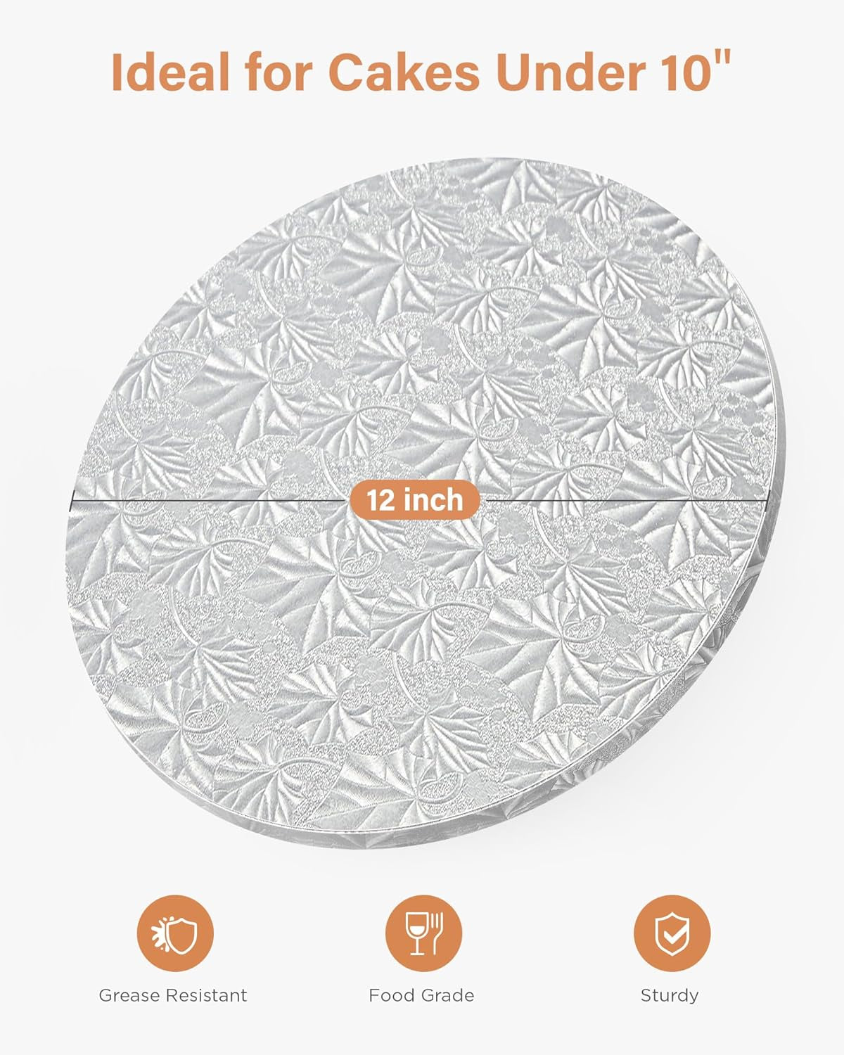 Cake Boards Drum 12 Inch Round, 1/2" Thick Decorating Supplies, Silver Sturdy Corrugated Cardboard Base, Base Para Pastel, 1 Pack