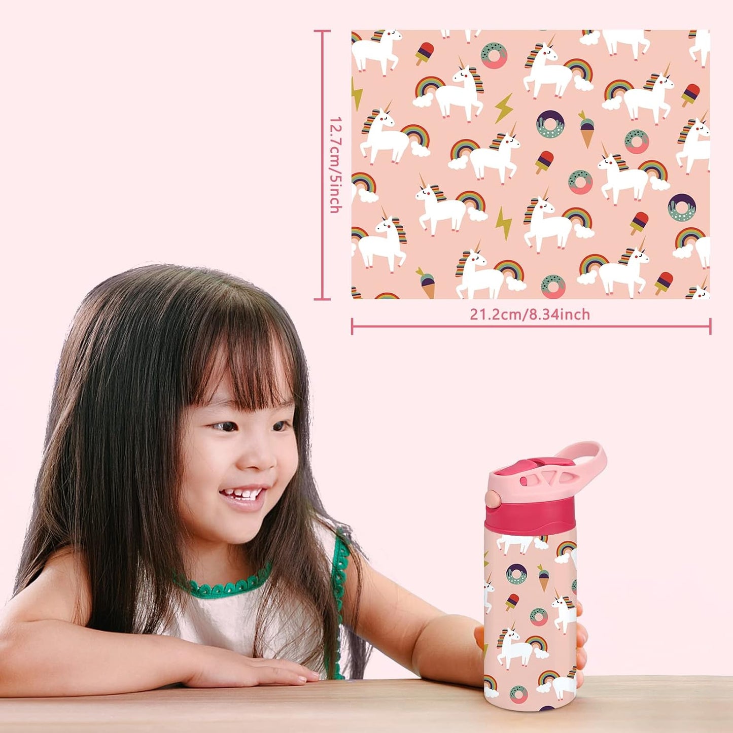 Kids Sublimation Tumbler,12Oz Sublimation Water Bottle Blanks,Straight Stainless Steel Todder Sippy Cup,Double Wall Insulated Sippy Tumbler with Handle,Shrink Films,Leak Proof (Pink)