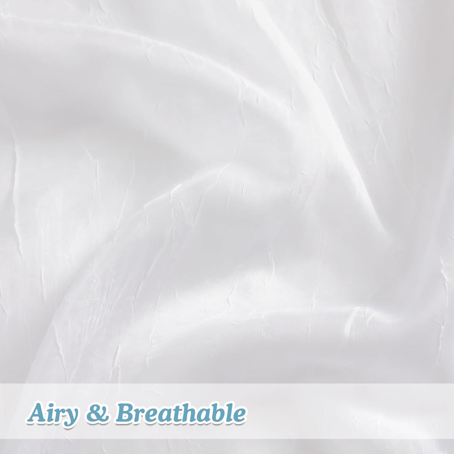 Crushed White Sheer Cafe Curtains 36 Inch Length 2 Panels, Light Filtering Crinkle Voile Bedroom Living Room Short Curtains, Each 42Wx36L Inches