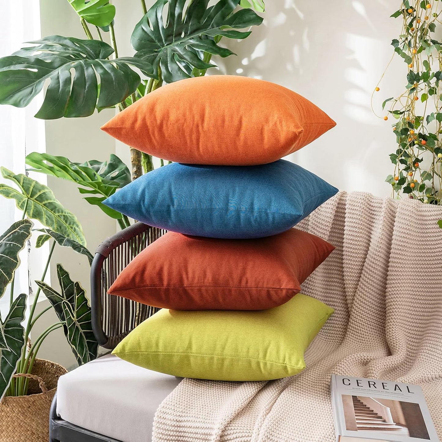 Pack of 2 Decorative Outdoor Solid Waterproof Fall Throw Pillow Covers Faux Linen Garden Farmhouse Cushion Cases for Summer Patio Tent Balcony Couch Sofa 18X18 Inch Burnt Orange Terracotta
