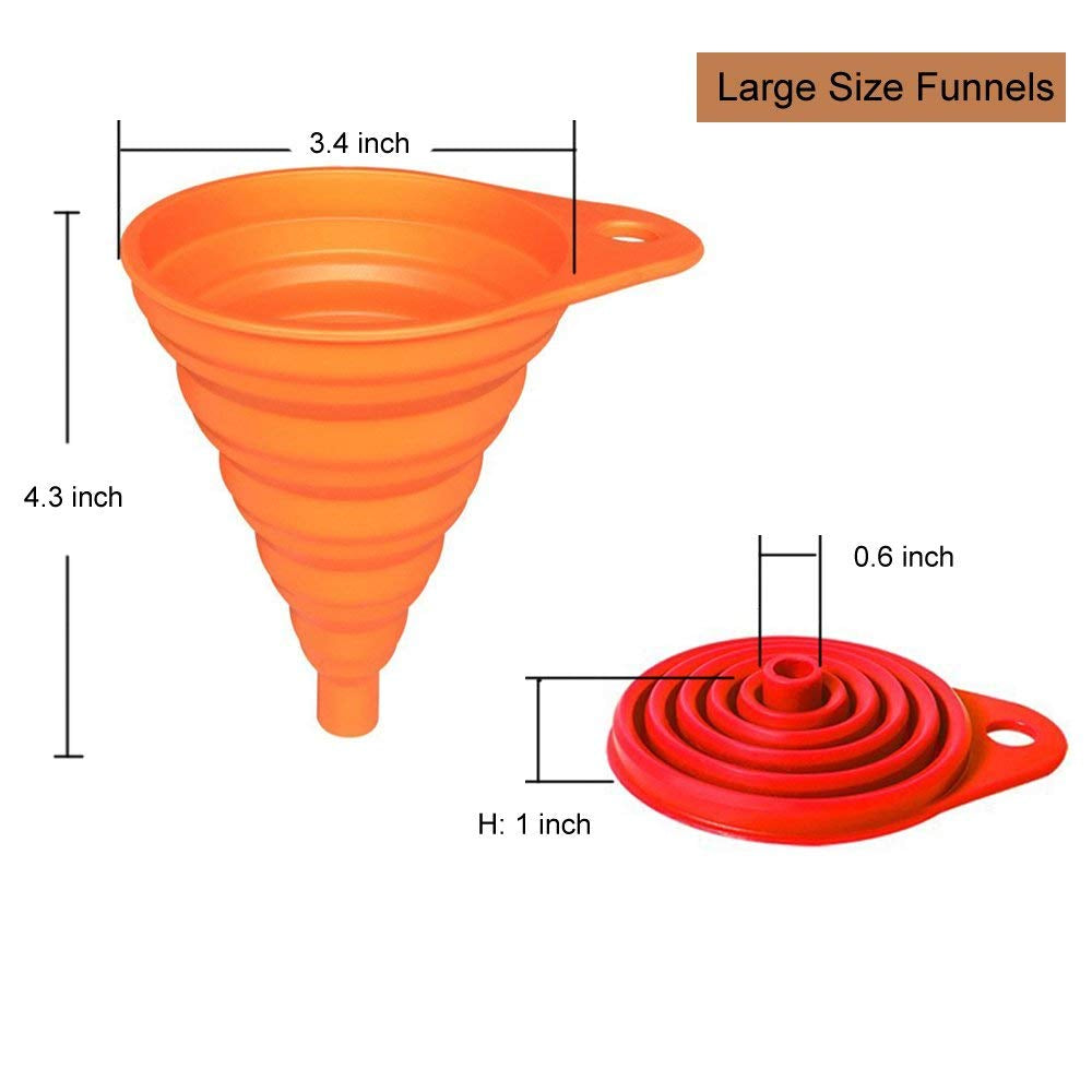 4-Pack Foldable Silicone Kitchen Funnel Set for Liquid Transfer - Food Grade Small and Large Accessories