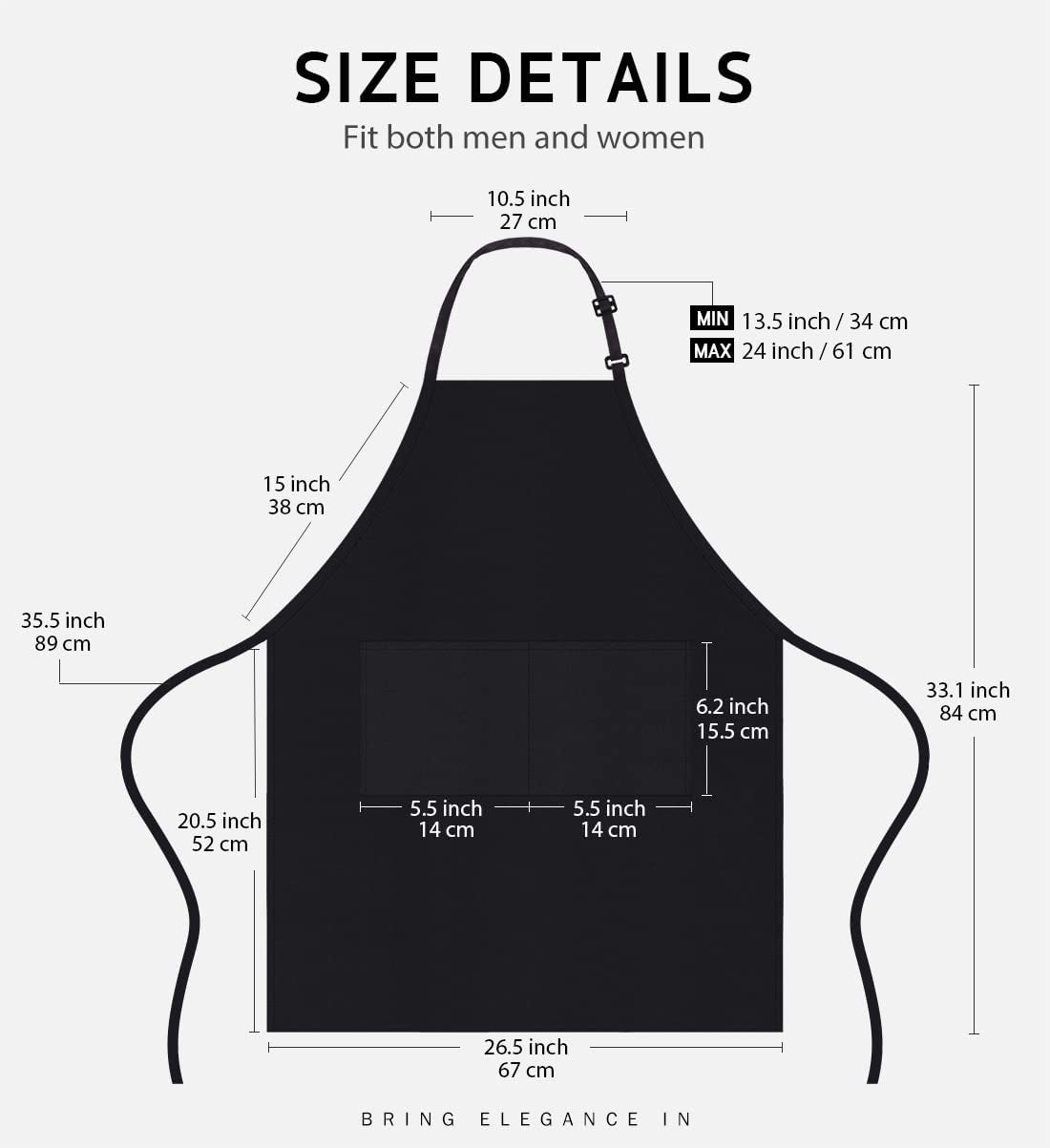 12 Pack Bib Apron, Unisex Aprons Adjustable Waterdrop Resistant with 2 Pockets Cooking Kitchen Apron for Chef, BBQ Drawing Apron Bulk, Black