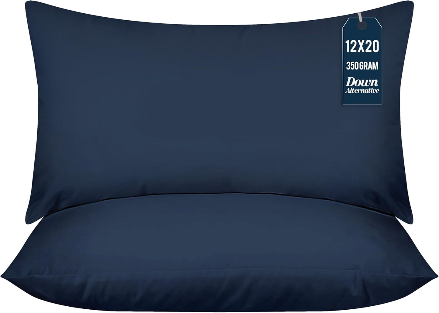 Throw Pillows (Pack of 2, Navy), 12 X 20 Inches Indoor Decorative Pillow Insert for Sofa, Bed and Couch