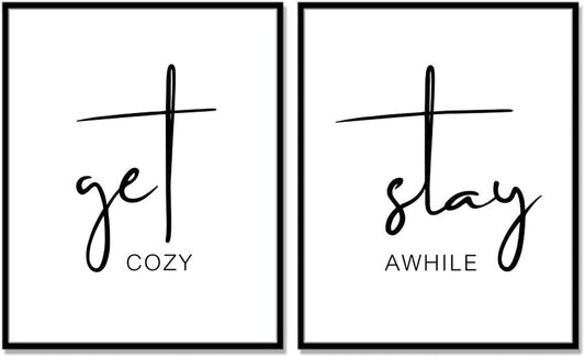 Get Cozy Stay Awhile Guest Room Wall Decor Set of 2 Prints Guest Room Wall Art Stay Awhile Signs Art Prints UNFRAMED 11X14Inch