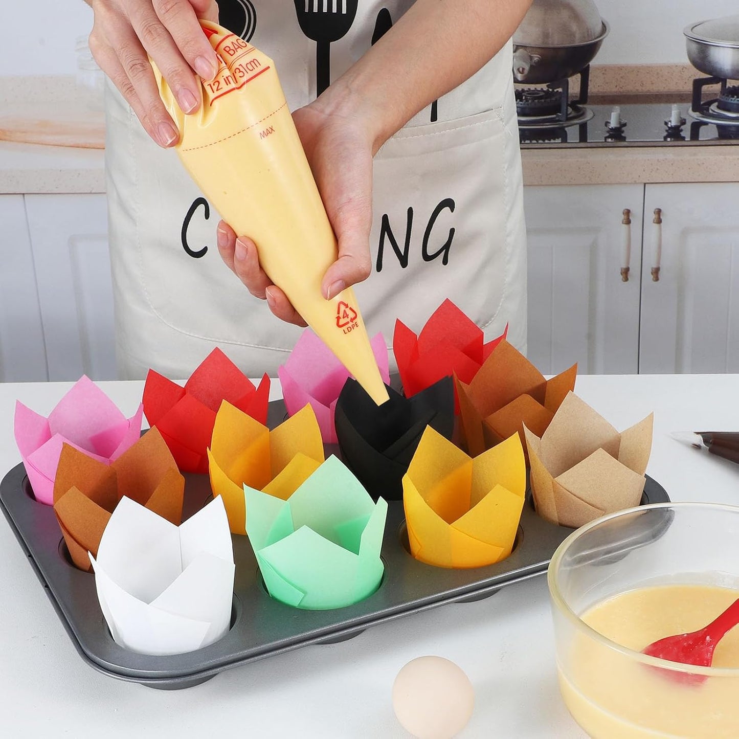 Standard Tulip Cupcake Liners - 120 Count Greaseproof Muffin Baking Cups for Weddings, Birthdays, Baby Showers, Festivals, and Christmas (Natural/White/Brown)