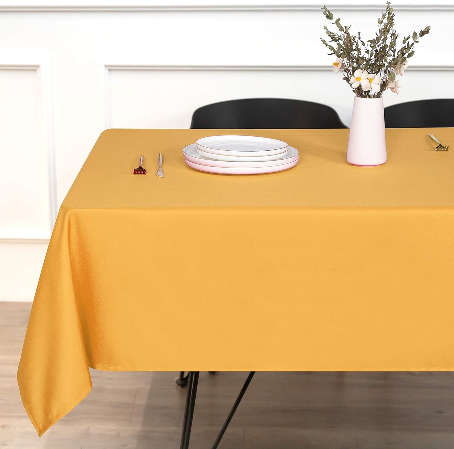 Rectangle Tablecloth - 60 X 84 Inch - Stain and Wrinkle Resistant Washable Polyester Table Cloth, Decorative Fabric Table Cover for Dining Tables, Buffet Parties and Camping, Gold