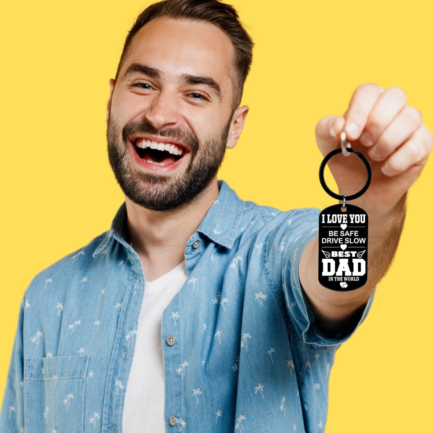 Gifts for Dad - I LOVE YOU BE SAFE DRIVE SLOW BEST DAD in the WORLD Keychain Dad Gifts for Fathers Day, Birthday Valentines Day Secret Santa Christmas Xmas Stocking Stuffer White Elephant Gift