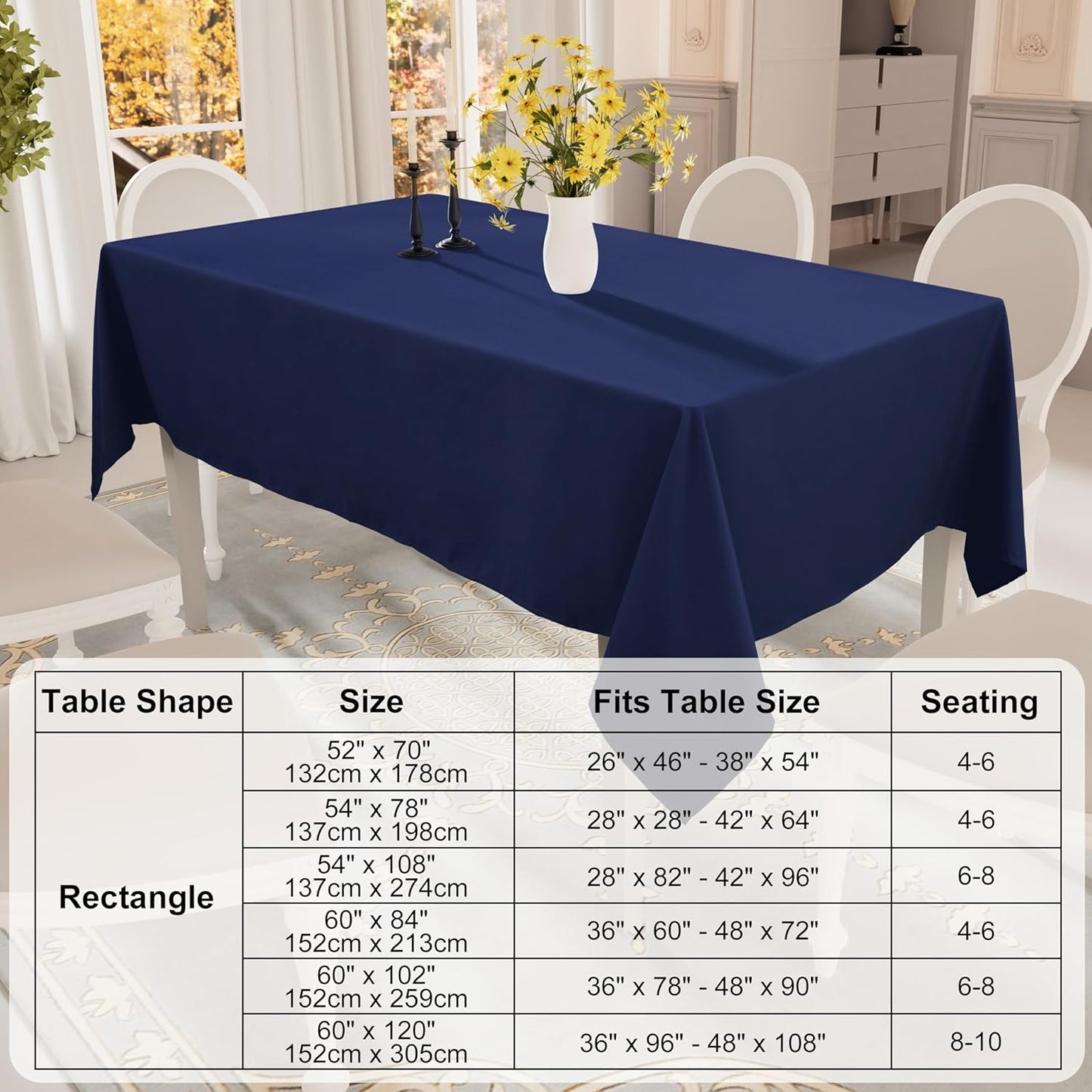Rectangle Table Cloth, Waterproof Anti-Scratch Polyester Tablecloth, Decorative Washable Fabric Table Cover for Dining, Buffet, Parties and Outdoor, 60X84, Navy