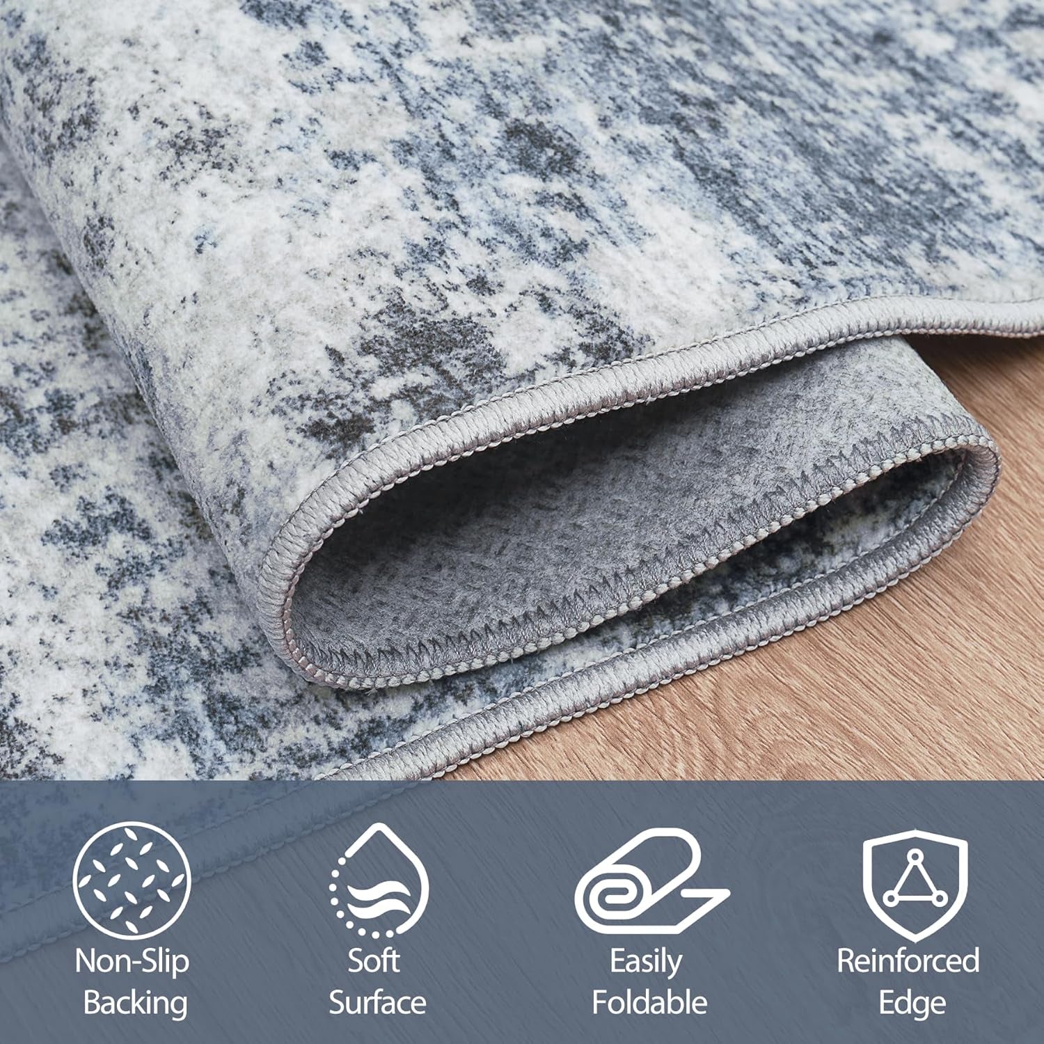 8X10 Area Rugs for Living Room Rug Washable: Abstract Large Rug for Dining Room Bedroom Carpet Non Slip 8 by 10 Indoor Modern Nursery Home Office Blue Grey