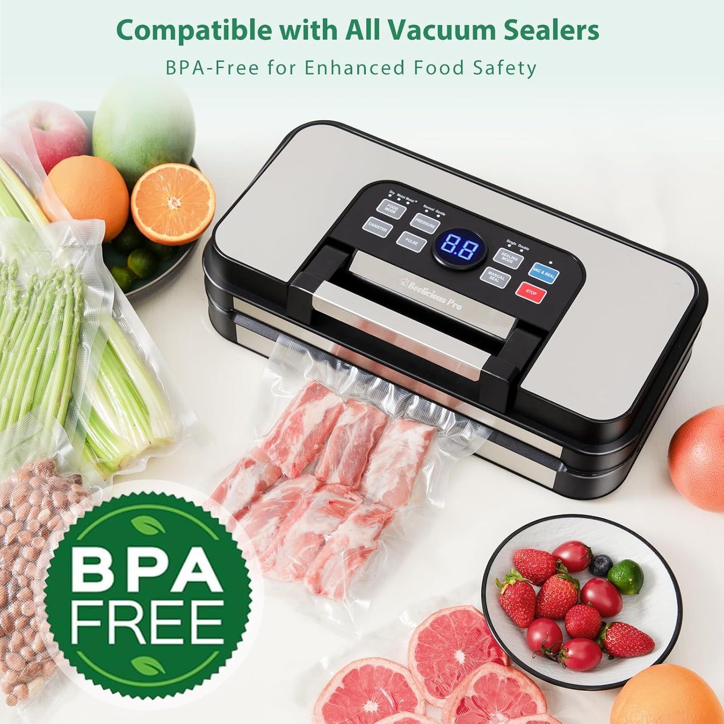 Vacuum Sealer Bags for Food Storage 150 Gallon 11" X 16" and Quart 8" X 12" and Pint 6" X 10", with Bpa-Free, Commercial Precut Vacuum Seal Bags for Sous Vide & Seal a Meal