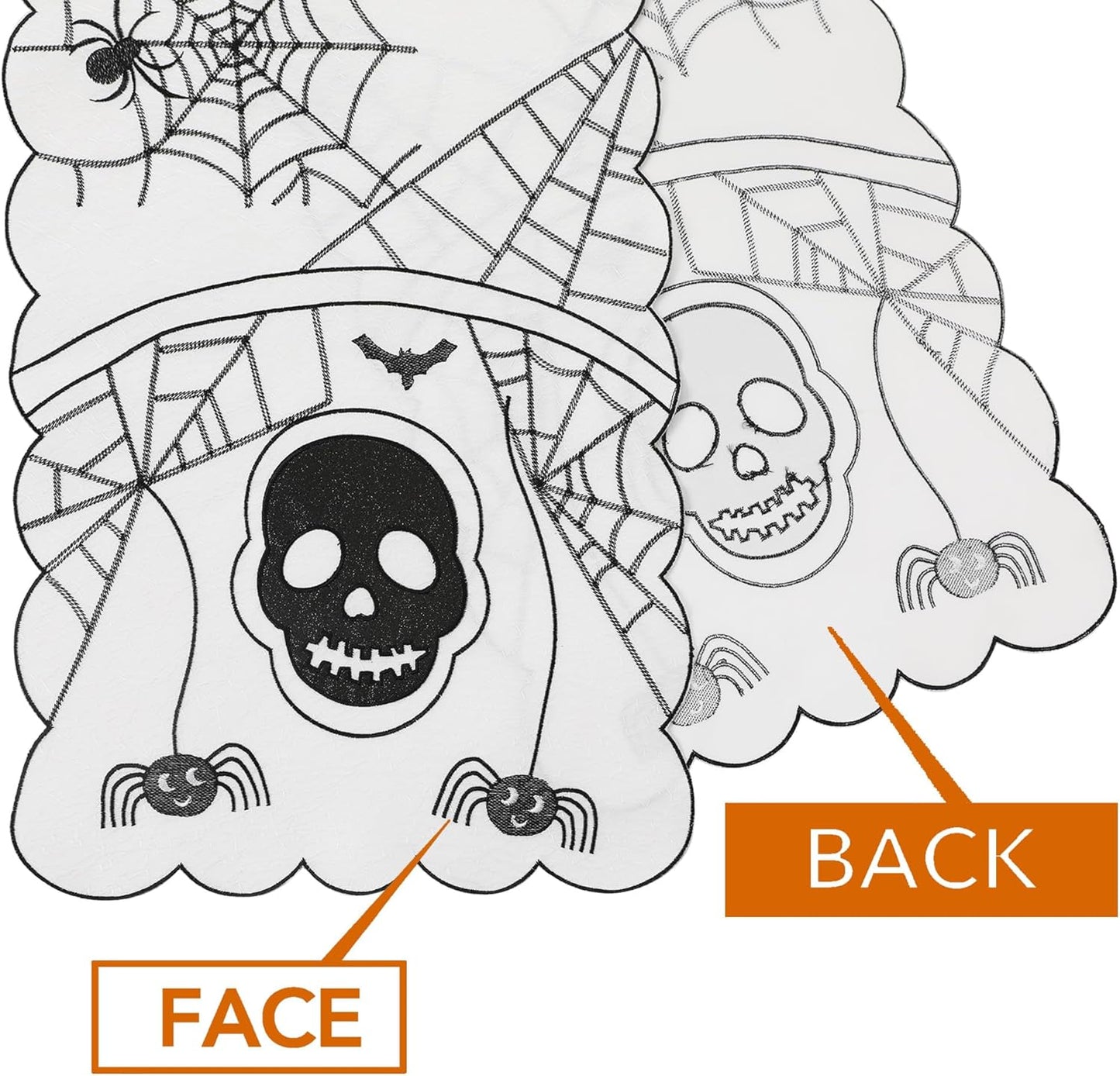Fall Halloween Table Runner 36 Inches Long, Embroidered Black Spiders, Bats and Skull Table Runner Dresser Scarf for Home Dining Autumn Thanksgiving Tabletop Decoration, 13"X36"