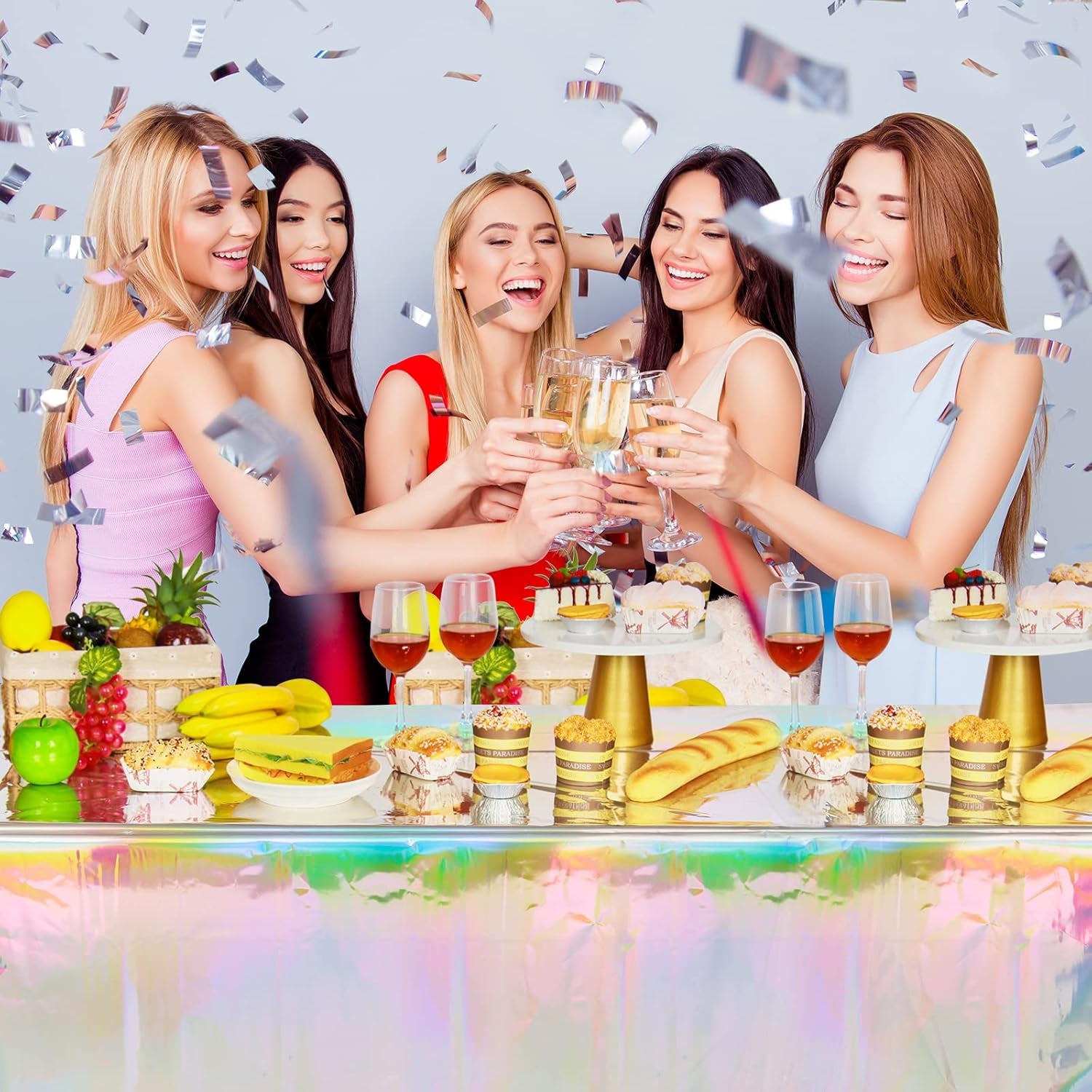 2 Pack Iridescence Plastic Tablecloths Shiny Disposable Laser Rectangle Table Covers Holographic Foil Tablecloth Iridescent Party Decoration Birthday Bridal Wedding Christmas 54" X 108"(Laser)