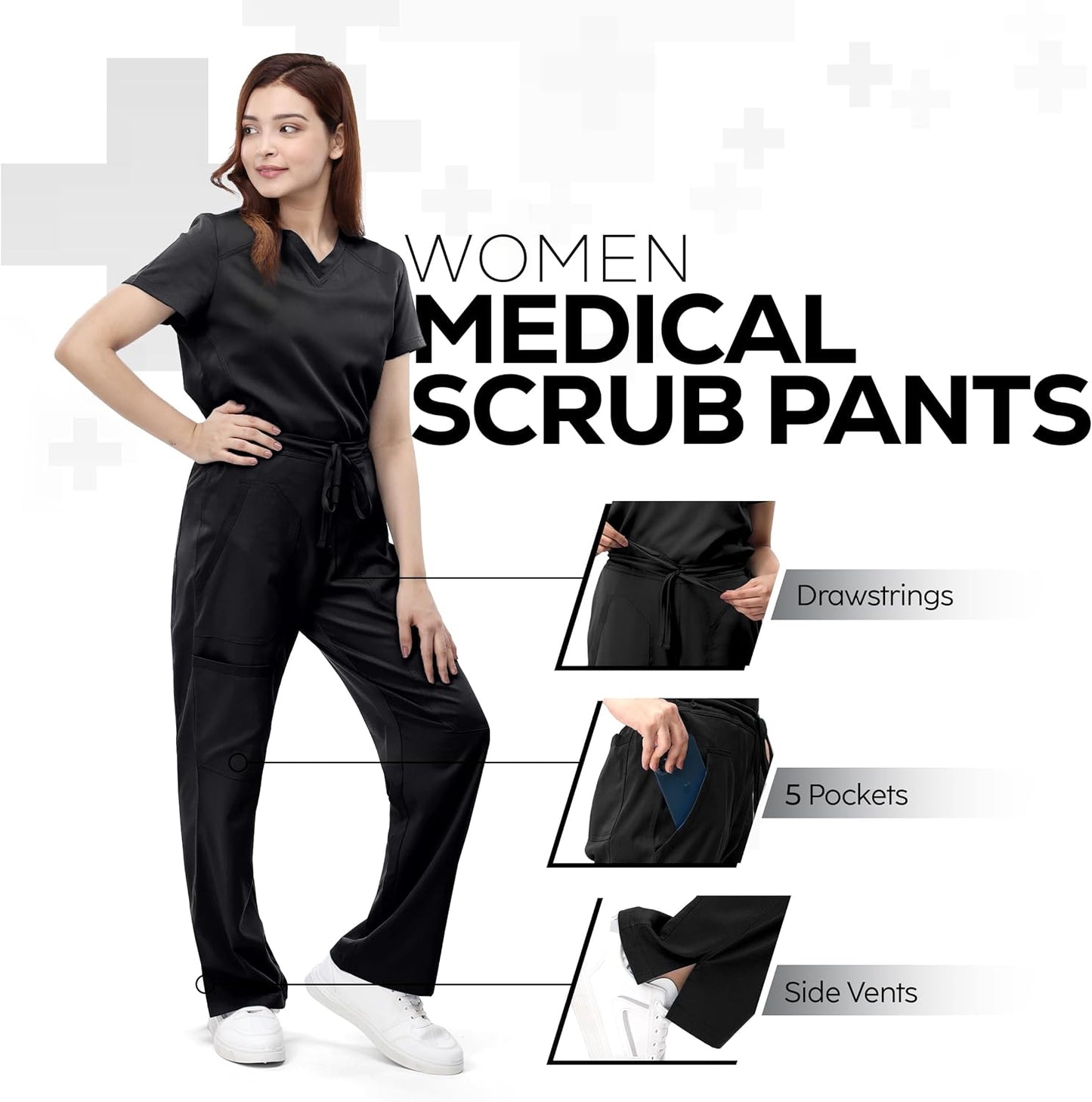 Scrub Pants for Women, Loose Fit, Drawstring, Soft Stretch