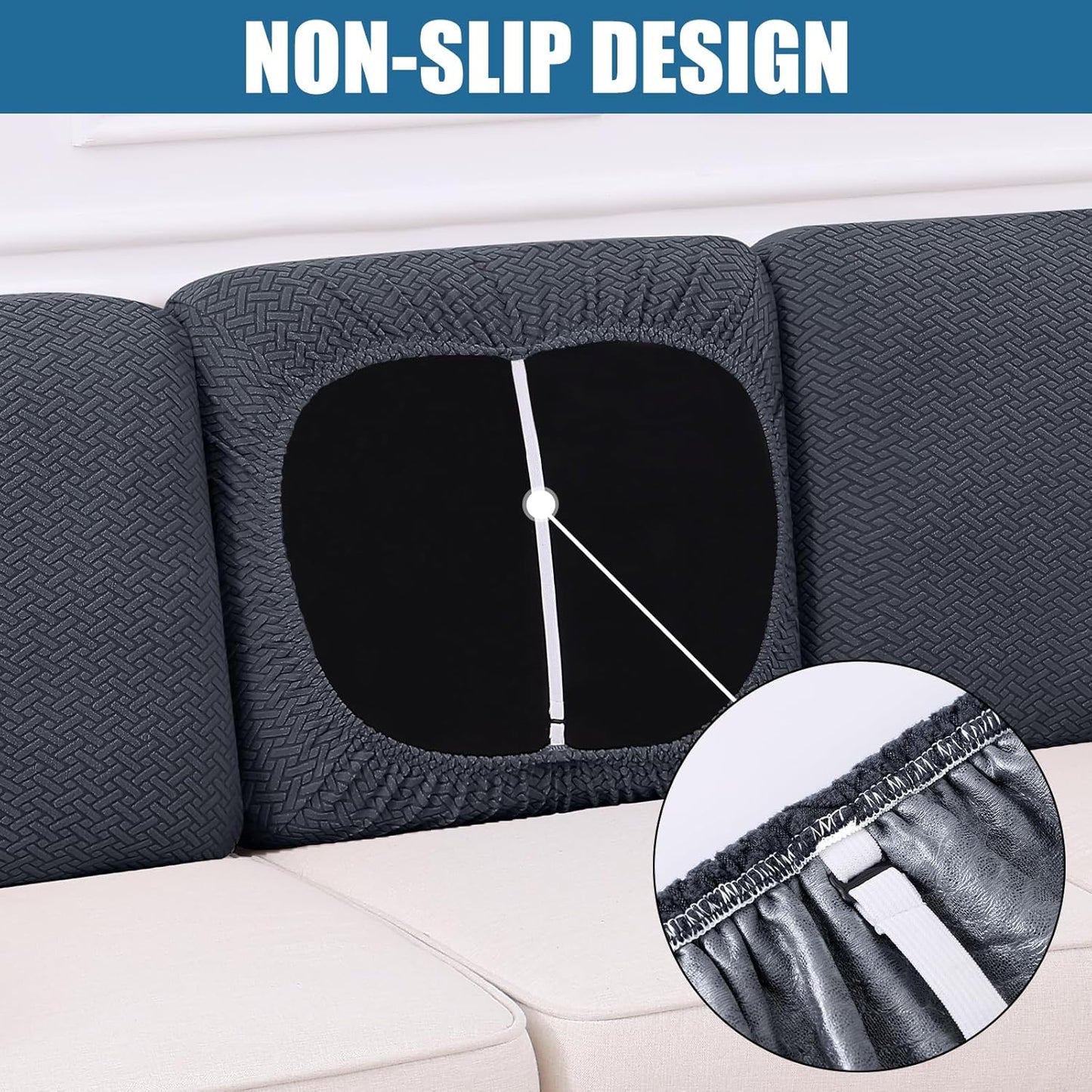 Waterproof Couch Cushion Covers, Stretch Jacquard Thick Sofa Cushion Covers, Washable Seat Slipcover Elastic Furniture Protector for Pets, Kid (Back Cover M, Dark Grey)