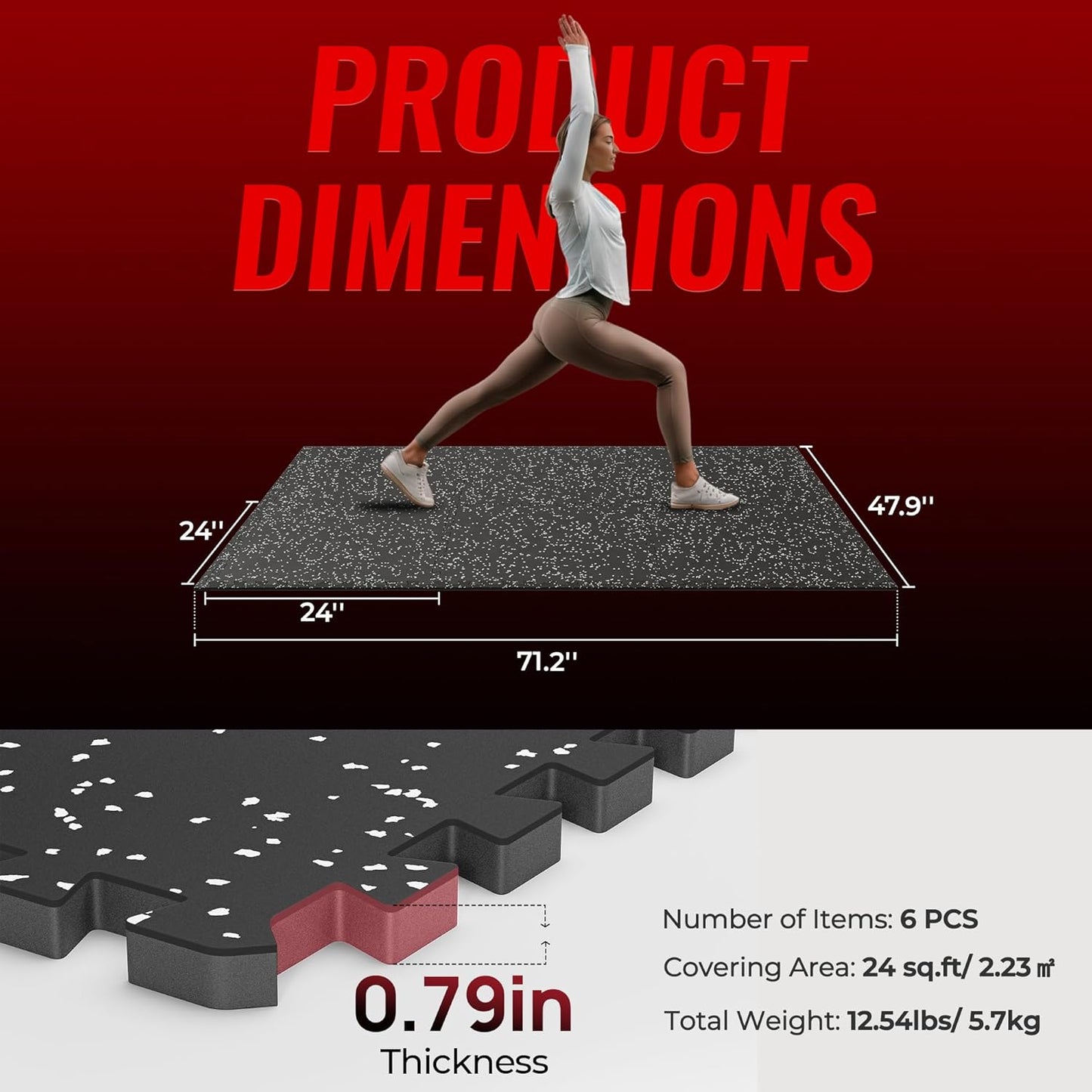 0.79-Inch Interlocking Rubber Gym Flooring Tiles for Home Fitness and Exercise Equipment Protection