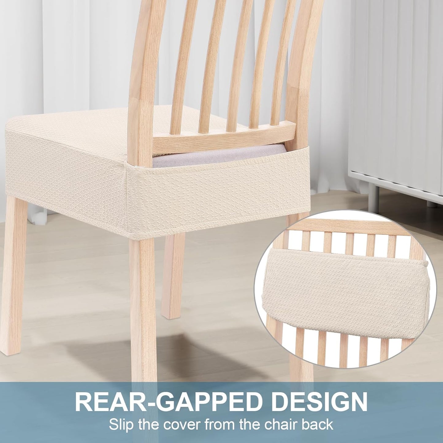 Stretch Jacquard Seat Covers for Dining Room Chairs Set of 2, Removable Washable Chair Seat Protector Slipcovers, No Rear Covers, Beige