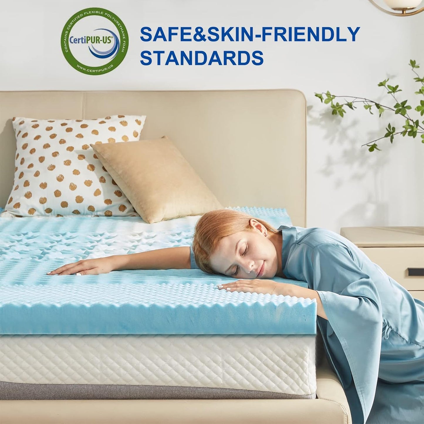 2 Inch Mattress Topper 5-Zone Memory Foam Mattress Topper Pressure Relieve Soft Mattress Pad, Certipur-Us Certified, Twin Size Blue