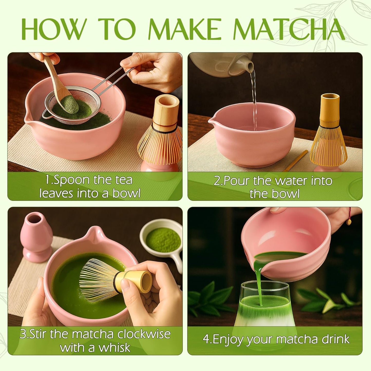 17Oz Pink Matcha Bowl with Spout,2Pcs Ceramic Chasen Stand and Mixing Bowls Set,Japanese Style Handmade Green Tea Cute Chawan,Gifts for Matcha Lovers and Novices(500Ml)