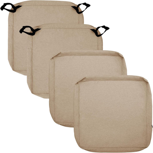 Patio Cushion Covers 24X24X4 Inch 4 Pack, Linen Look Outdoor Water Resistant Chair Seat Cushion Slipcover with Zipper for Outdoor Furniture, Covers Only! Beige