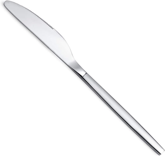 Set of 6 Stainless Steel Modern Dinner Knives - Dishwasher Safe Shiny Butter Knives