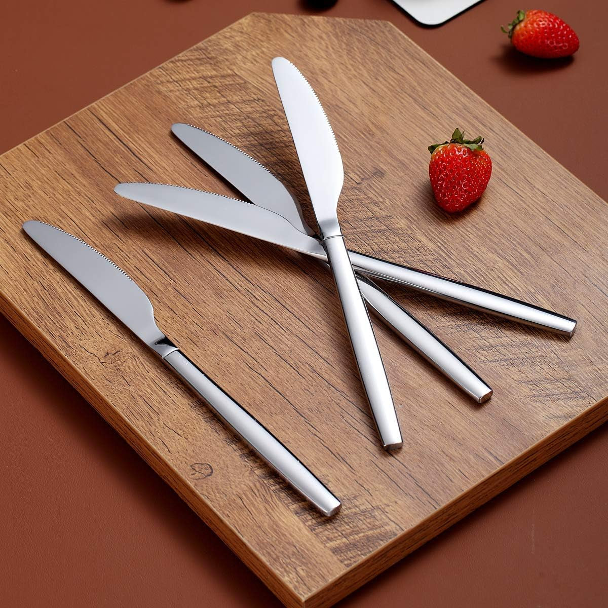 Set of 6 Stainless Steel Modern Dinner Knives - Dishwasher Safe Shiny Butter Knives