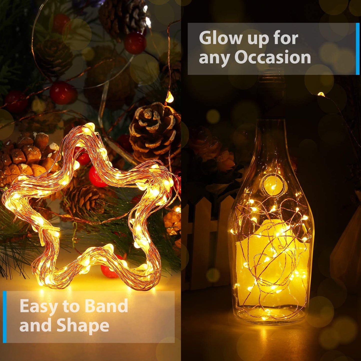 USB LED Fairy String Light, 1 Pack Copper Wire Fairy Lights for Indoor, Bedroom Festival Christmas Wedding Party Patio Decorative Window with USB Interface (16Ft./5M,Warm White)