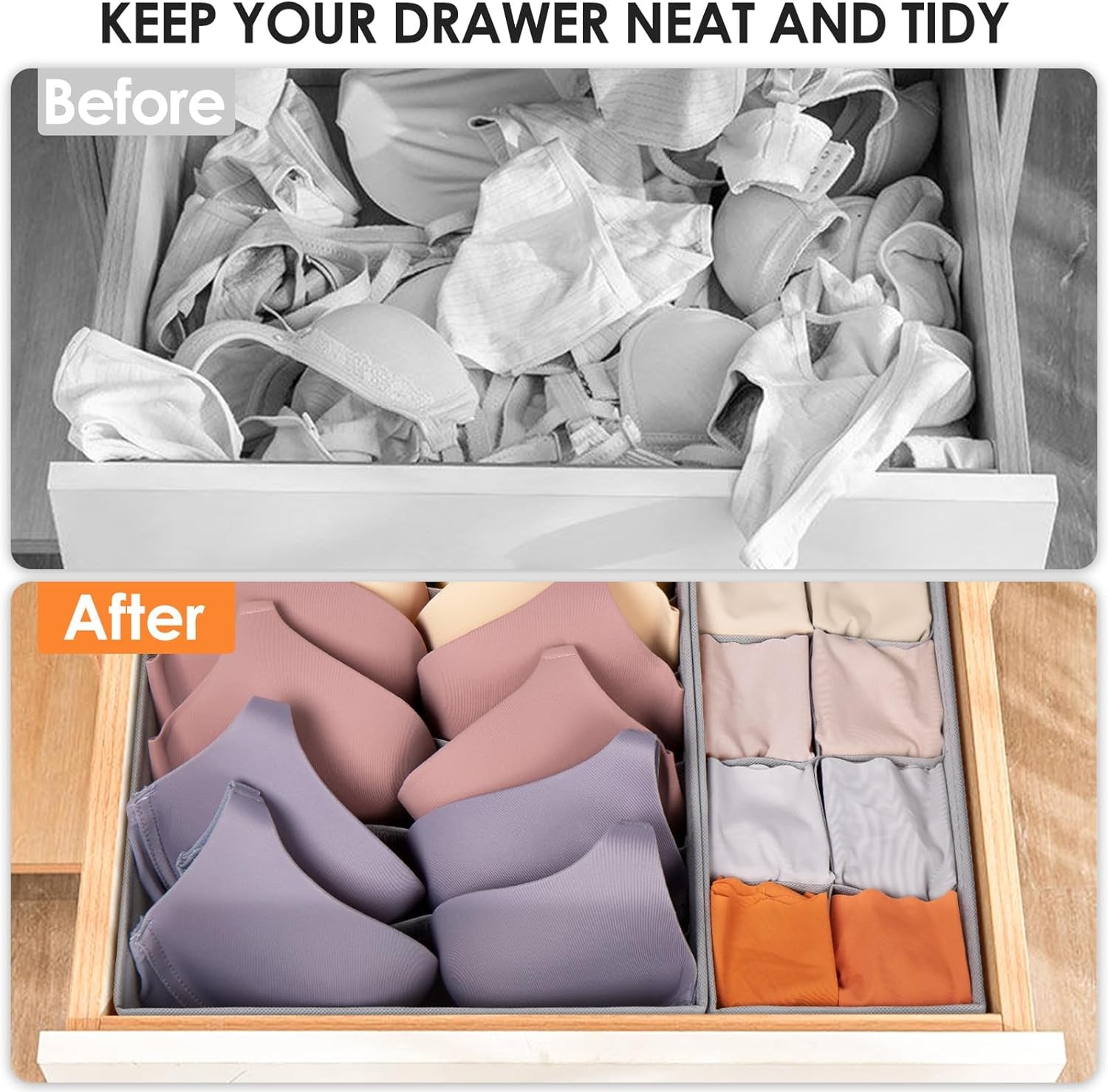 16 Pack Sock Underwear Drawer Organizer, 96 Cells Dresser Organizer for Baby Clothes, Foldable Fabric Closet Organization and Storage Dividers Bins for Nursery, Bedroom